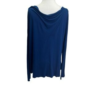 Vince Blue Long Sleeve Oversized Boat NeckT-Shirt Top Size S